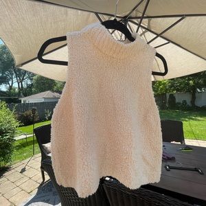 Cream Fuzzy Sleeveless Turtleneck